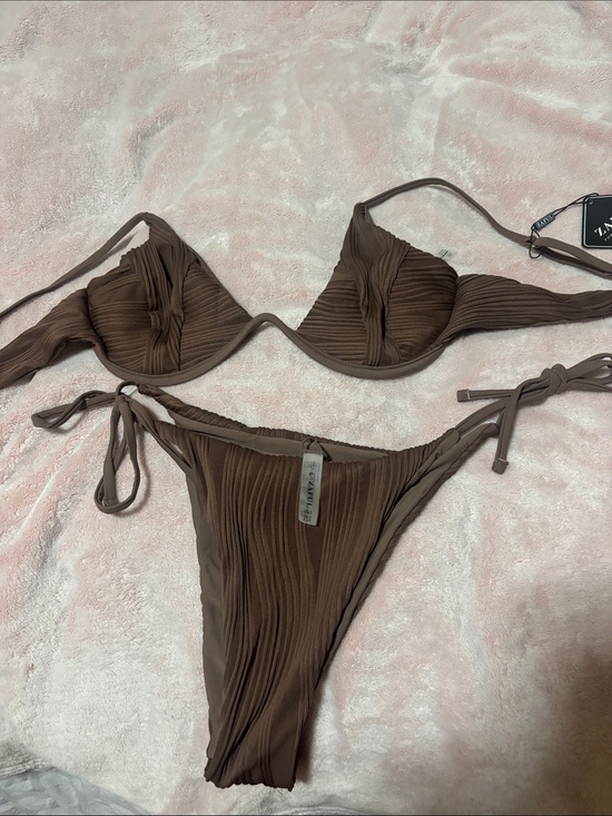 Zaful Other - Zaful Brown Textured Tie-Side Bikini